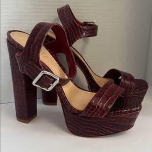 SCHUTZ Dark Wine Croc-Embossed Heels